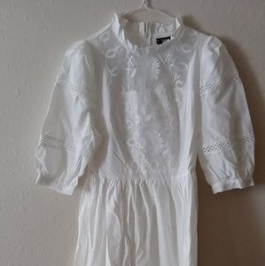 Mock Neck Embroidery Mesh Lace Insert Dress